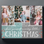A Merry Little Christmas Family Photo Collage Plaque<br><div class="desc">A Merry Little Christmas Family Custom 3 Photo Collage Plaque. With fun modern fonts,  Berries,  and a frosty teal & Charcoal background! Replace with your photos and send a special personalized christmas greeting to family and friends!</div>