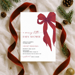 A Merry Little Christmas Red Bow Baby Shower Invitation