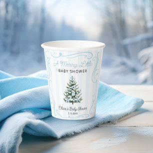 A Merry Little Christmas Tree Blue Baby Shower Paper Cups