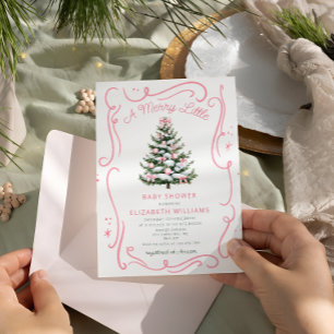 A Merry Little Pink Baby Shower Christmas  Invitation