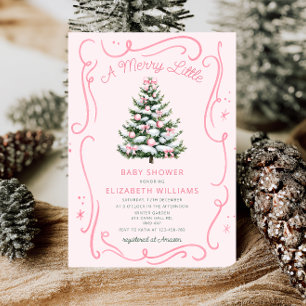 A Merry Little Pink Baby Shower Christmas Invitation