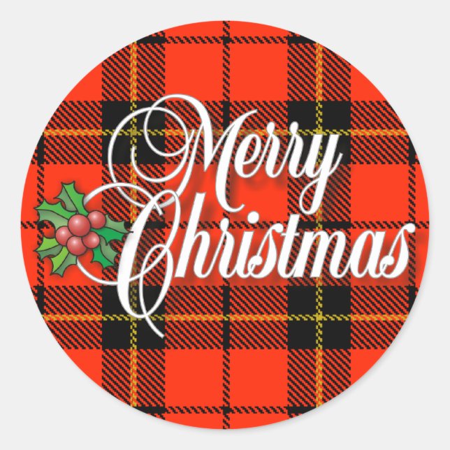 A Merry Plaid Christmas Classic Round Sticker (Front)