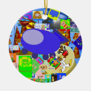 A Merry Spaceship Cartoon Ceramic Ornament