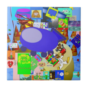 A Merry Spaceship Cartoon Tile