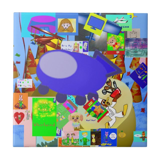 A Merry Spaceship Cartoon Tile (Front)