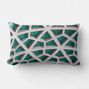 A meshwork of concrete support beams on a ceiling lumbar pillow