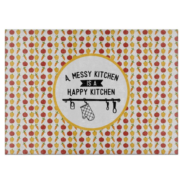 A Messy Kitchen Is A Happy Kitchen Gift Peppers Cutting Board (Front)