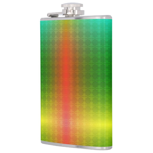A metallic flask with a gradient green to yellow  (Left)