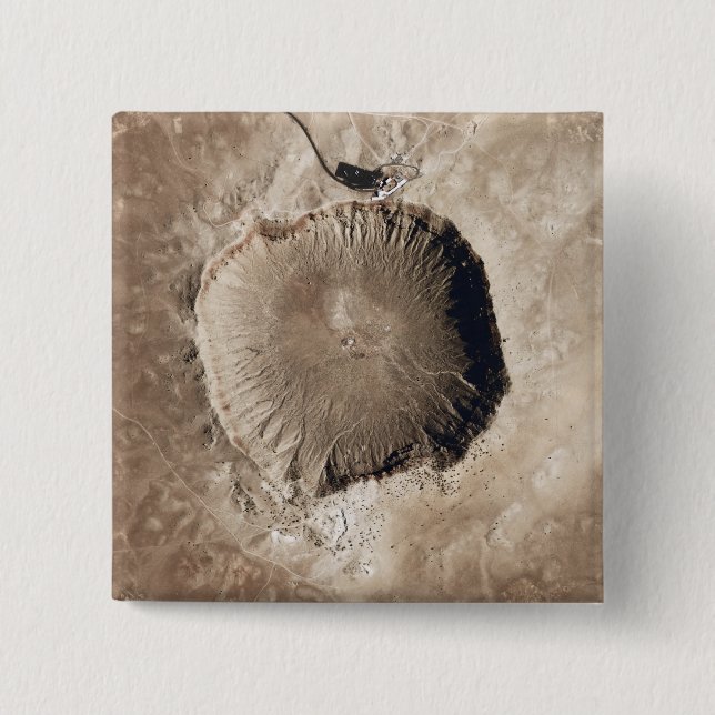 A meteorite impact crater 2 inch square button (Front)
