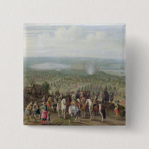 A Military Encampment with Militia on Horses, Troo 2 Inch Square Button