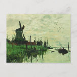 A Mill In Zandam 2 - Claude Monet - 1871 Postcard<br><div class="desc">Show people your style and refinement with this reproduction of a fine art piece entitled "A Mill In Zandam" by Claude Monet. Landscape scene of a Dutch style windmill beside a river. Painted circa 1871.</div>