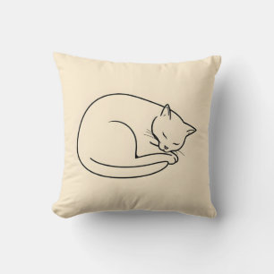 A Minimalist Line Art Drawing of a Sleeping Cat Throw Pillow