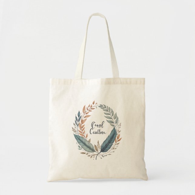 A minimalist pattern of Leafy Round frame  Tote Bag (Front)