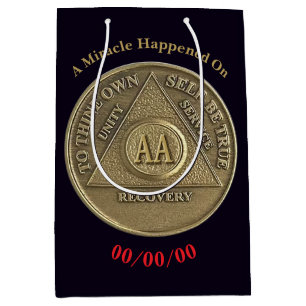 A Miracle Happened On CUSTOM DATE Sober AA on Coin Medium Gift Bag