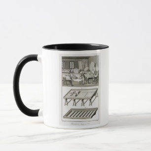 A mirror maker's workshop and tools, from the 'Enc Mug