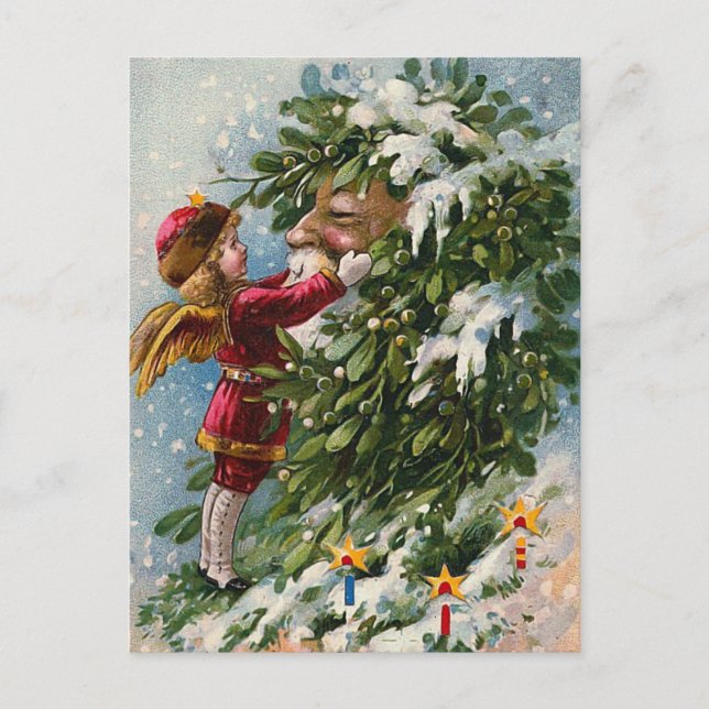 "A Mistletoe Kiss for Santa" Holiday Postcard (Front)