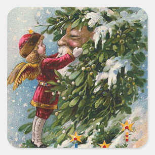 "A Mistletoe Kiss for Santa" Square Sticker