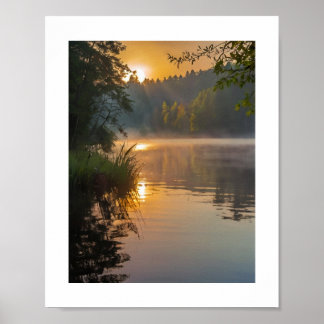 A misty morning on a tranquil lake poster