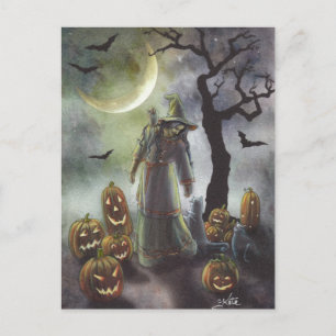 A misty walk at Halloween. Postcard