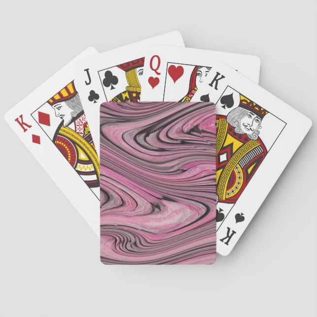 A Modern Abstract Pink Black Wave Pattern Playing Cards (Back)