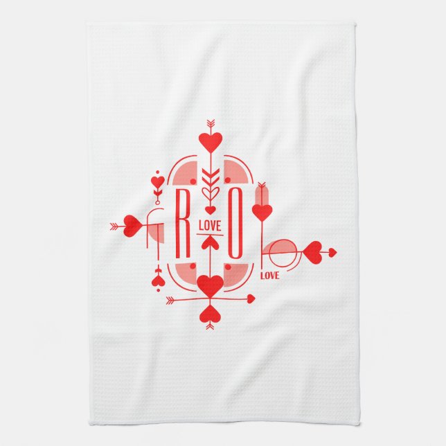 A modern and romantic monogram initial design kitchen towel (Vertical)