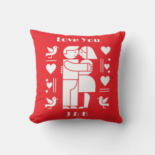 A modern Bauhaus personalized Valentine’s Day Throw Pillow