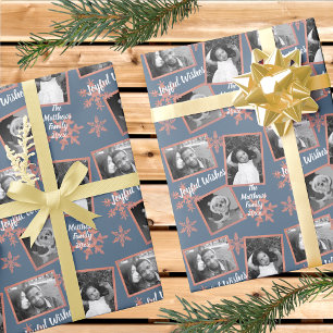 A Modern Blue Rustic Snowflake Pattern 3 Photo Wrapping Paper