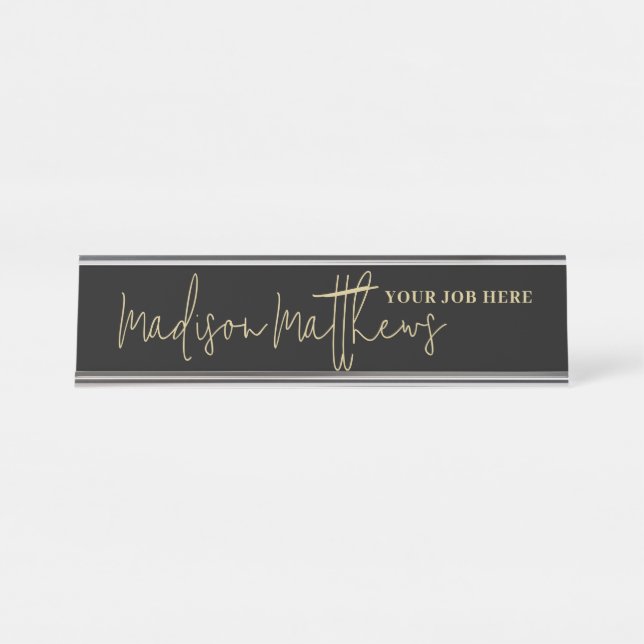 A modern minimalist handwritten script typography desk name plate (Front)