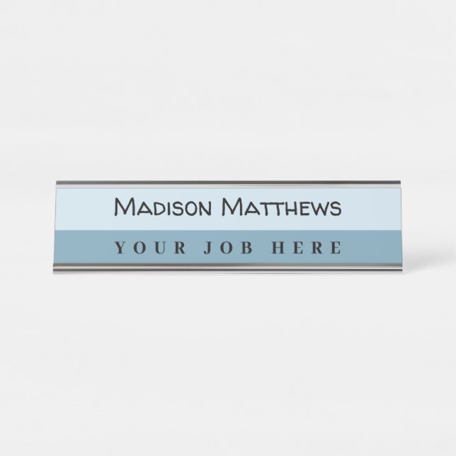 A modern navy blue handwritten script typography desk name plate (Front)