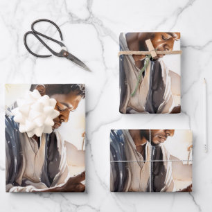 A Moment of Faith: Watercolor of a Black Man Prayi Wrapping Paper Sheet