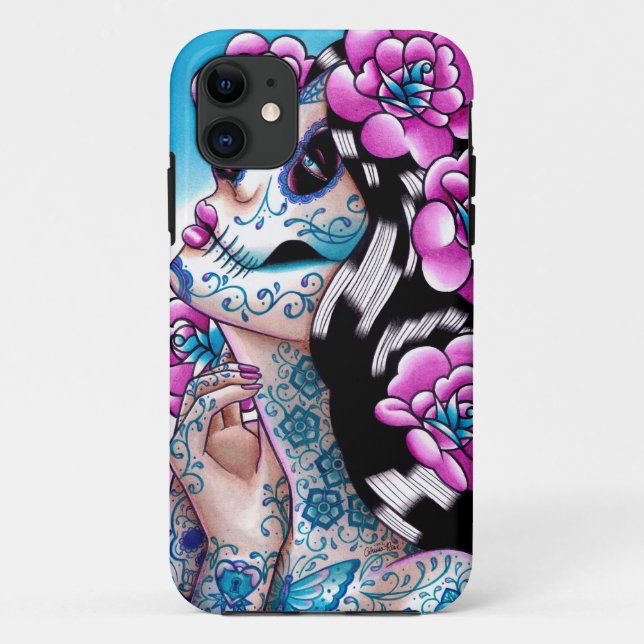 A Moment of Silence- Tattooed Sugar Skull Girl Case-Mate iPhone Case (Back)