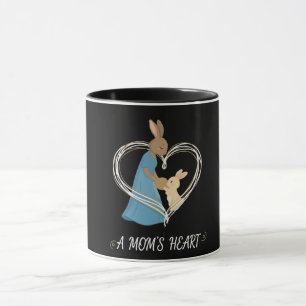 A Mom's Heart   Cute Mother & Baby Bunny Illustrat Mug