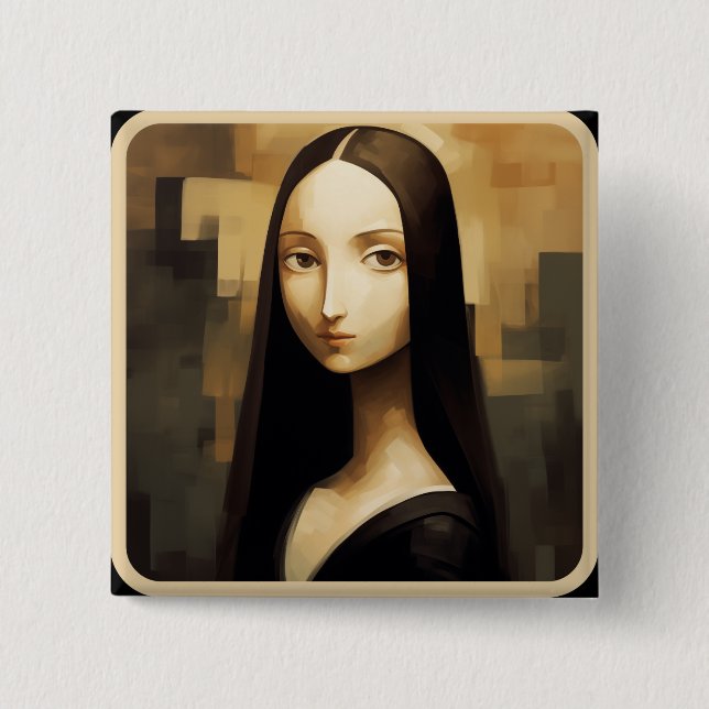 A Mona Lisa reimagined, a classic but also new. 2 Inch Square Button (Front)