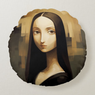 A Mona Lisa reimagined, a classic but also new. Round Pillow