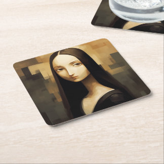 A Mona Lisa reimagined, a classic but also new. Square Paper Coaster