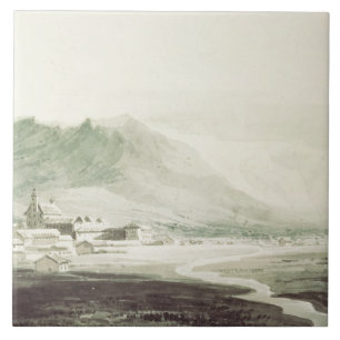 A monastery in an alpine valley (grey & blue washe tile