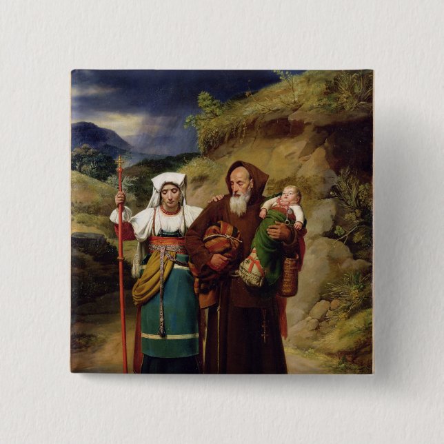 A Monk Helping a Pilgrim 2 Inch Square Button (Front)