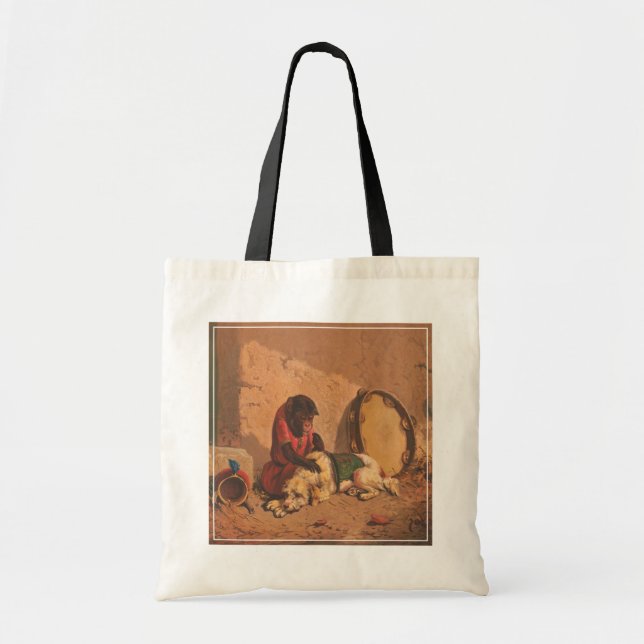 A Monkey And A Dog With A Large Tambourine Tote Bag (Front)