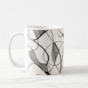 A monochrome abstract pen and ink sketch; irregula coffee mug