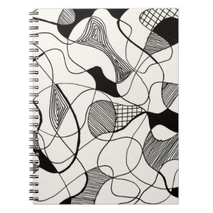 A monochrome abstract pen and ink sketch; irregula notebook