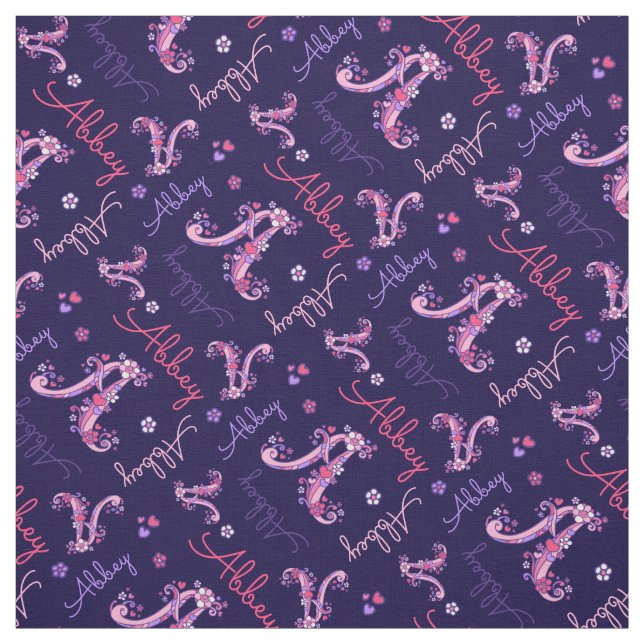 A monogram and personalized name abbey fabric (Swatch)