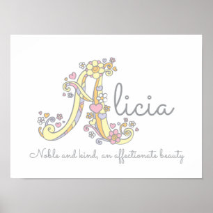 A monogram art Alicia girls name meaning poster