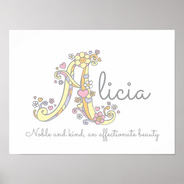 A monogram art Alicia girls name meaning poster (Front)