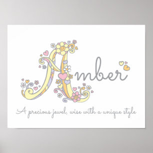 A monogram art Amber girls name meaning poster