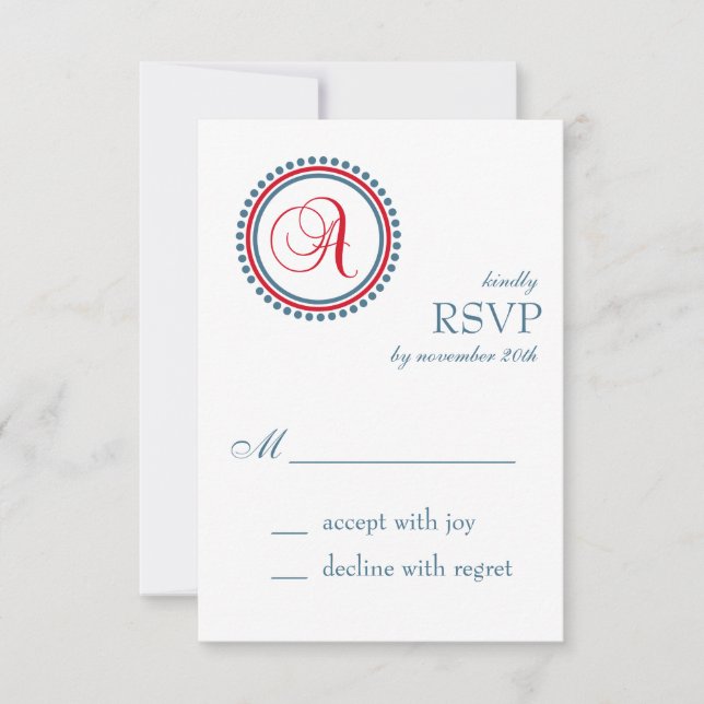 A Monogram Dot Circle RSVP Cards (Red / Blue) (Front)