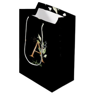 A monogram eucalyptus greenery faux gold foil la medium gift bag