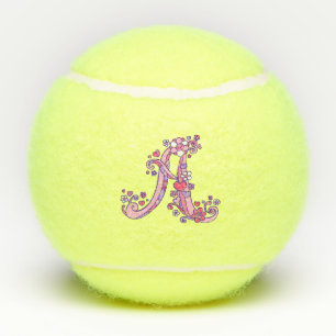 A monogram girls personalized doodle letter art tennis balls