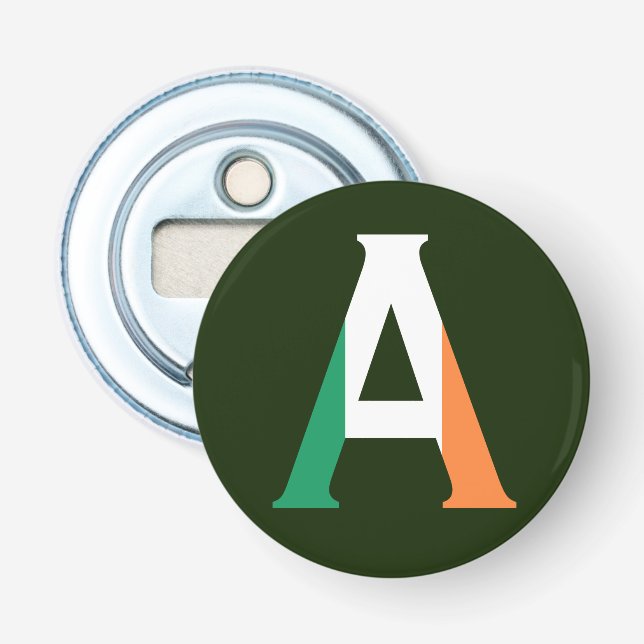 A Monogram overlaid on Irish Flag bocnt Bottle Opener (Front)