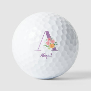 A Monogram Purple Floral Watercolor Personalized Golf Balls