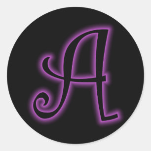 A Monogram Purple Neon Classic Round Sticker